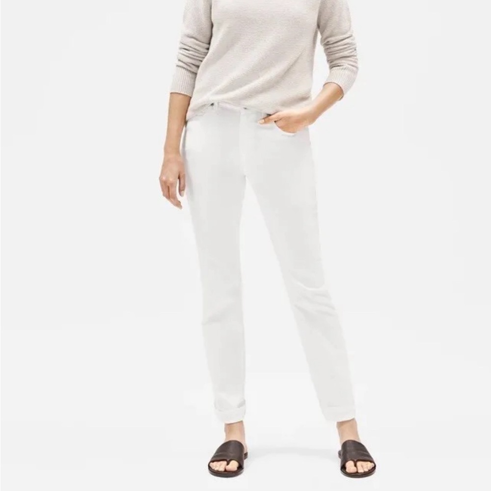 Eileen Fisher Organic Cotton Stretch Straight Leg Jeans in White Medium 34x30